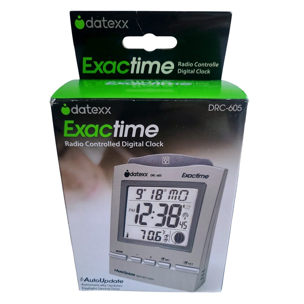 Radio Controlled Digital Atomic Dual Alarm Clock Modern Exactime VIDEO